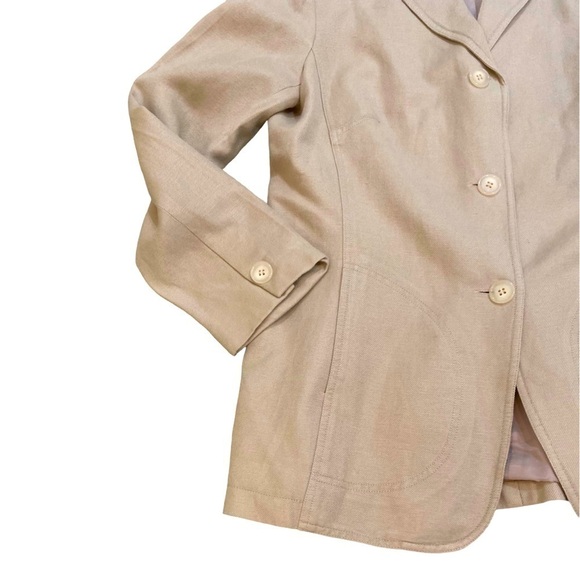 Vintage 1990’s mary McFadden linen blend beige lined 3 button blazer jacket sz 8 - Picture 9 of 12